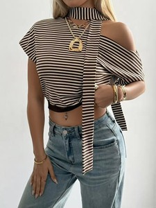 เสื้อยืดโพลีเอสเตอร์น้ำหนักเบาสำหรับผู้หญิง แขนสั้น คุณภาพสูง เสื้อสวมใส่สบายๆ แบบถัก เสื้อสเวตเตอร์ผู้หญิง รับผลิตแบบ OEM ODM - Product Image 3