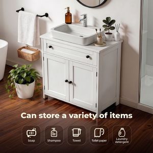 Mobiletto da bagno in PVC con 1 cassetto e 2 ante con chiusura ammortizzata, bianco, 23,62x11,81x23,62 pollici - Product Image 6