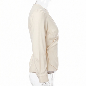 Blusa Casual de Verano para Mujer, Cuello en V, Cintura Ajustable con Lazo, Manga Corta, Satén 100% Poliéster, Corte Holgado, OEM ODM Venta al Por Mayor - Product Image 2