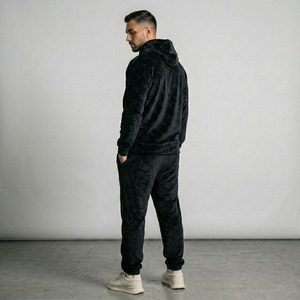 Men's Thermal Woven <b>Velour</b> <b>Tracksuit</b> Set Zip-Up Hoodie & Jogger Pants Streetwear Casual 100% Polyester 320g - Product Image 2