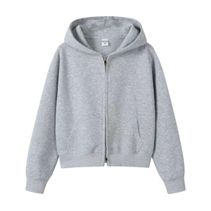 Wholesale Custom 100% Cotton Embroidered Zipper-Up Oversized Hoodie Drop Shoulder Heavyweight Polar Fleece Cropped Winter hoodie - Product Image 1