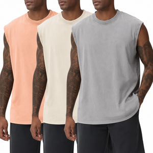 Men's Sleeveless Tank <b>Top</b> O-Neck Solid Color Knitted Cotton Casual Wear Gray Beige <b>Peach</b> - Product Image 5