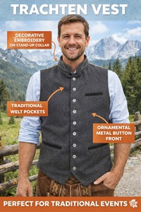 Chaleco Formal de Hombre con Cuello Mandarín, Mezcla de Lana, Color Sólido, Cierre de un Solo Botón, para Otoño - Product Image 2
