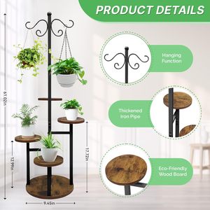 Support de plante suspendu en métal, grand modèle, pour intérieur et extérieur, porte-pot de fleurs pour salon, balcon, jardin, terrasse, noir - Product Image 6