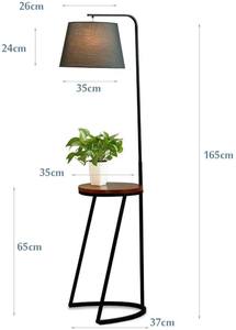 American Vintage Modern Textile Floor <b>Lamp</b> Wooden <b>Shelf</b> Black Fabric Bell Shade Touch Control LED Adjustable Height Dimmable for - Product Image 4