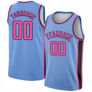 Maillot de basketball personnalisé bleu clair rose noir imprimé par transfert thermique unisexe adulte débardeur respirant durable 100% polyester - Product Image 3