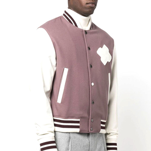 Chaqueta Varsity para Hombre, Color Morado con Parches Blancos en las Mangas, Estilo Preppy, Corte Regular, Cuello Camisero, para Otoño - Product Image 4