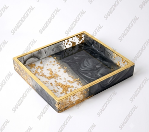 ถาดวางของอเนกประสงค์ลายหินอ่อนเคลือบทองพร้อมกรอบ สำหรับวางบนเคาน์เตอร์ห้องน้ำ เหมาะสำหรับเป็นของขวัญแต่งงาน - Product Image 1