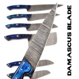 Juego de Cuchillos de Chef de Acero de Damasco con Mango de Madera Pakka, Ocho Piezas, Forjados a Mano, Personalizados, OEM, Cuchillos de Cocina Profesionales con Bolsa - Product Image 2