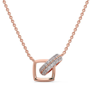 Collier en diamant à orbite inclinée avec cadre ouvert en or rose et design de bande scintillante angulaire - Product Image 3