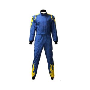 Traje de Carreras Ignífugo Azul de Manga Larga con Estampado de Llamas Amarillas para Hombre, Ropa de Carreras de Motos y Automóviles para Adultos - Product Image 1