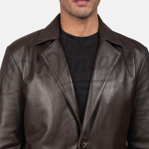 Blazer homme en cuir véritable marron foncé, coupe slim, deux boutons, veste de costume décontractée avec poche plaquée - Product Image 1