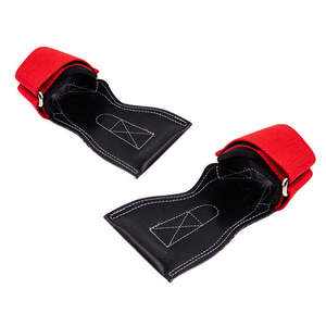 Poignées de musculation en cuir noir avec logo personnalisé, sangles de soutien du poignet rouges, antidérapantes, pour haltères, soulevé de terre, protection des paumes QASWA SPORTS - Product Image 3