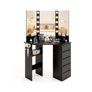 Tavolo da Trucco Angolare con Specchio LED a 3 Colori e Presa di Corrente - Product Image 1