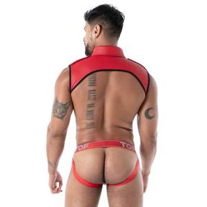 Jockstrap Deportivo de Cuero con Estampado Animal Rojo para Hombre, Estilo Fetiche, de Talle Alto y Soporte - Product Image 5