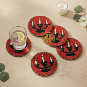 Posavasos Artesanal de la Colección Heritage, con Cuentas, Ecológico, Diseño de Vela Azul Claro y Negro, Tradicional, 100 mm de Diámetro - Product Image 3
