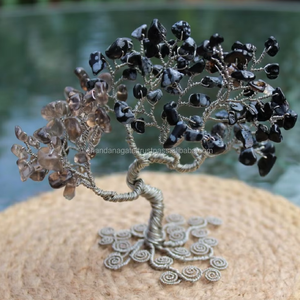 Arbre de vie en obsidienne et Quartz fumé, Figurine flocons de neige, ornement de Table en cristal, sculptée à la main, Art solaire, cadeaux de décoration - Product Image 5