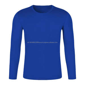 Camisetas de manga larga con cuello redondo liso en blanco, camisetas con cuello redondo para hombre, promoción, baratas, de punto de poliéster de secado rápido, teñidas lisas - Product Image 3