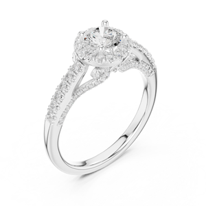 Anillo de compromiso de oro blanco de 14K con rodio y diamantes, diseño de escudo real con engaste de puntas - Product Image 2