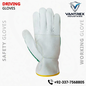 Gants de sécurité en cuir blanc avec paume et poignets verts, non doublés, pour usage extérieur - Product Image 4