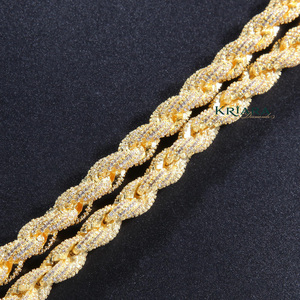 S925 Gold Plated <b>Rope</b> <b>Chain</b> Necklace With Moissanite Micro Pave Round Brilliant Cut Luxury Unisex Party Jewelry - Product Image 6
