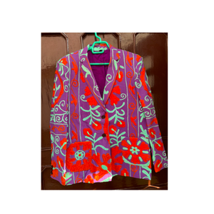 Blazer Vintage Suzani Bordado a Mano, Estilo Étnico Boho-Chic, Ecológico, Transpirable, de Lona, para Otoño, con Cuello en V - Product Image 4