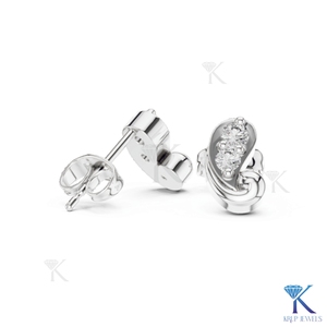 Lab Grown Diamond Abstract Swirl <b>Stud</b> Earrings 14K 18K Solid Gold 2 Stone Paisley Fine Women Jewelry Modern Anniversary Gift - Product Image 2