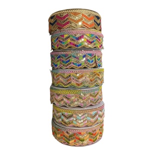 High Quality Designer Handmade Net Lace Ribbons Embroidered <b>Sequins</b> Garter Dress Use Wholesale Price India Export Decoration - Product Image 1