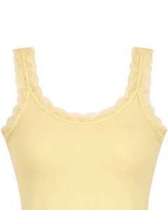 Camisola de Algodón Personalizada para Mujer, Color Amarillo Pastel, con Ribete de Encaje, Corte Ajustado, Sin Mangas, Estilo Casual de Verano, Suave y Transpirable - Product Image 4