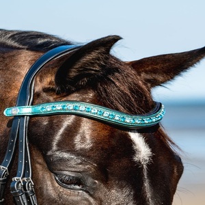 Cinturón frontal de cuero con cristales de turquesa premium, el más vendido, para caballo, con acolchado suave de piel de vaca, a precios de mayoreo, en venta. - Product Image 5