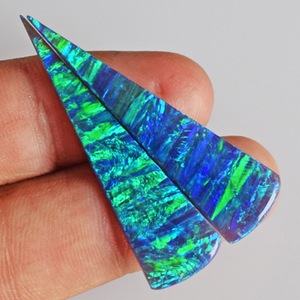 100% Natural Blue <b>Fire</b> Labradorite Trillion Cut <b>7</b> CTW Calibrated 40x11x2 MM Green Opal Pair Necklace Blue Flashy Wholesale Price - Product Image 4