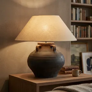 Lampe de table en terre cuite, éclairage d'appoint rustique en céramique, décoration artisanale pour la maison, chevet, salon - Product Image 3