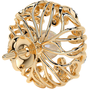 2-in-1 Removable <b>Earrings</b> Jackets with Diamond Accents Floral Cage Design with Pearl & Lab Diamond in Yellow Gold Screw <b>Back</b> - Product Image 6