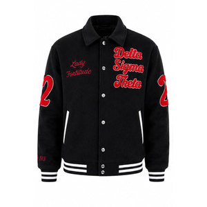 Chaqueta Universitaria Delta Sigma Theta Negra y Roja con Letras Griegas Bordadas, Estilo Preppy, Chaqueta Casual para Hombre - Product Image 2