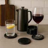 Ensemble de sous-verres tendance faits à la main en marbre avec support, surface flammée imperméable et finition onyx noir et blanc pour table