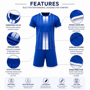 Nuevo diseño: Uniformes de fútbol azules y blancos a rayas para ropa deportiva, precio al por mayor, conjunto de uniformes de fútbol de alta calidad - Product Image 5