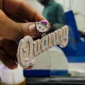Colgante con Letra Bling Blacboy 448, Plata 925, Chapado en Oro de 18K, con Pedrería, Estilo Hiphop, Unisex, para Regalo - Product Image 4