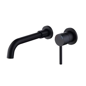 Rubinetto Monocomando Nero Opaco da Parete per Lavabo o Vasca da Bagno, 2 Fori, Valvola di Ingresso in Ottone Inclusa - Product Image 1