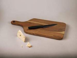 Tabla de cortar redonda de madera con asa para uso en la cocina, con cuchillo de acero inoxidable y exhibidor de verduras frescas, venta al por mayor - Product Image 2