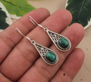 Boucles d'oreilles pendantes en pierre naturelle turquoise de luxe à bandes vertes, en argent sterling, bijoux vintage de mariage pour femmes, vente en gros - Product Image 5