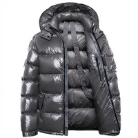 Veste d'hiver pour homme sur mesure OEM ODM, couleur gris canon brillant, imperméable, à capuche, rembourrée de duvet, parka, fournisseur en gros