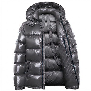 Veste d'hiver pour homme sur mesure OEM ODM, couleur gris canon brillant, imperméable, à capuche, rembourrée de duvet, parka, fournisseur en gros - Product Image 1