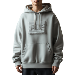 Sweat à capuche oversize tendance pour homme en molleton 100 % coton avec poche imprimée en relief à motifs vagues 3D, prêt pour l'hiver - Product Image 4