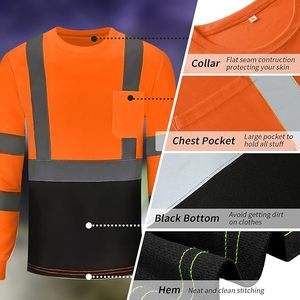 High Visibility Reflective Safety T-<b>Shirts</b> Heat Transfer Long Sleeve Construction <b>Worker</b> OEM Service Unisex - Product Image 4