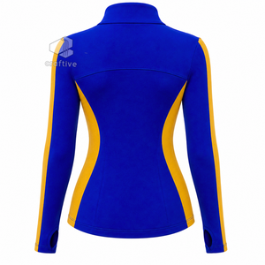 ชุดออกกำลังกายสีน้ำเงินสำหรับผู้หญิง Sigma Gamma Rho พร้อมแถบข้างสีทองตัดกัน เสื้อแจ็คเก็ตซิปเต็มตัว กางเกงเลกกิ้งเอวสูง ชุดออกกำลังกาย - Product Image 3