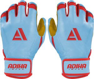 Wholesale Leather Baseball Batting <b>Gloves</b> Sky Blue <b>Red</b> Short Cuff Anti-Slip Hook Loop Closure High Quality Customizable Adiha - Product Image 1