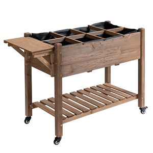 Fioriera Rialzata Marrone 49x21x34 con Griglie per Coltivazione, Ripiano Portaoggetti e Ruote - Forniture da Giardino - Product Image 1