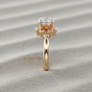 แหวนหมั้นเพชรทรงมาร์คีส์ชุบทองคำสีกุหลาบสไตล์วินเทจ พร้อมใบรับรอง - Product Image 3