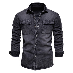 High Quality 100% Cotton Denim <b>Jacket</b> <b>Men</b> Casual Solid Color <b>Long</b> Winter Pocket Style Hooded Featuring <b>Long</b> Washed Technique - Product Image 1
