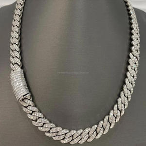 Baguette Diamond <b>Iced</b> <b>Out</b> Cuban <b>Chain</b> for Men and Women Moissanite Hip Hop Jewelry with 925 Silver and 18K Gold Plating - Product Image 1